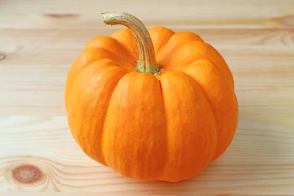 Cerrado Una Calabaza Madura Color Naranja Vivo Con Tallo Aislado — Foto de Stock