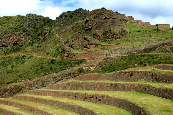 Inca Mezőgazdasági Teraszok Ókori Romok Pisac Régészeti Lelőhely Szent Valley — Stock Fotó