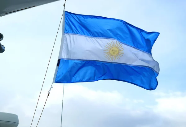 Flag Argentina Cruise Ship Waving Light Blue Sky — Stock Photo, Image