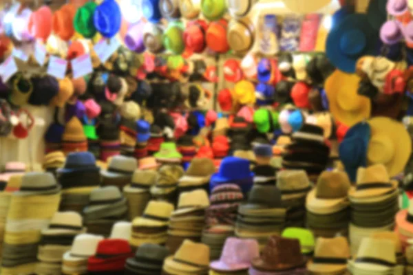 Immagine Sfocata Innumerevoli Pile Cappelli Colorati Negozio Cappelli Sfondo Banner — Foto Stock