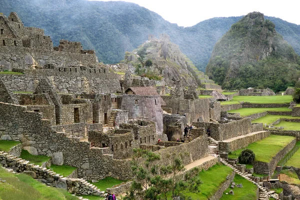 Antiguas Estructuras Incas Machu Picchu Niebla Mañana Región Del Cusco — Foto de Stock