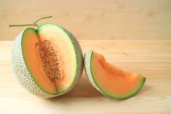 Fruits Entiers Melon Musc Mûr Frais Avec Morceau Fruits Tranchés — Photo