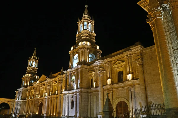 Impresionante Vista Catedral Basílica Arequipa Por Noche Perú América Del — Foto de Stock