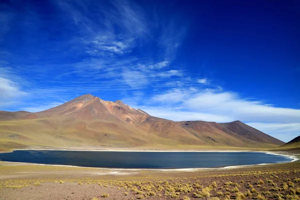 Laguna Miniques Lago Miniques Con Vulcano Cerro Miscanti Sull Altopiano — Foto Stock