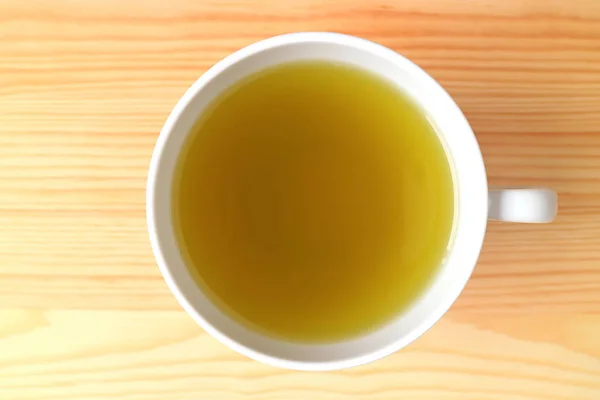 Draufsicht Auf Eine Tasse Heißen Japanischen Grünen Tee Serviert Auf — Stockfoto