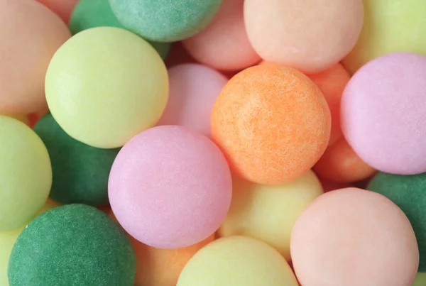 Haufen Schöner Farbiger Zuckerbeschichteter Bonbons Draufsicht Für Hintergrund Banner Textur — Stockfoto