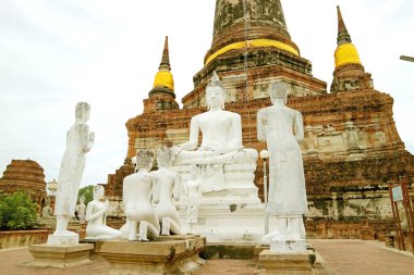 Group of White Buddha Images at Wat Yai Chai Mongkhon Temple, Ayutthaya Historical Park, Thailand