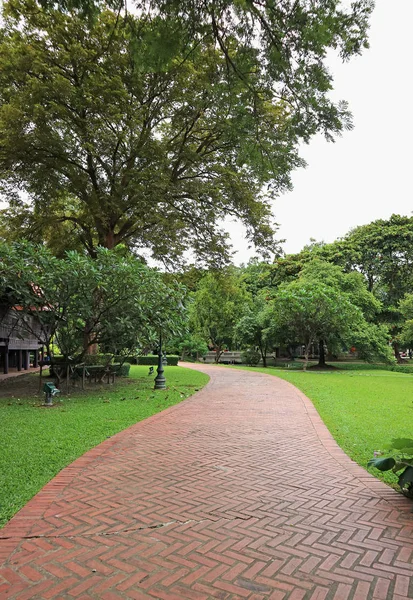 Photo Verticale Passerelle Pavée Terre Cuite Dans Jardin Vert Thaïlande — Photo