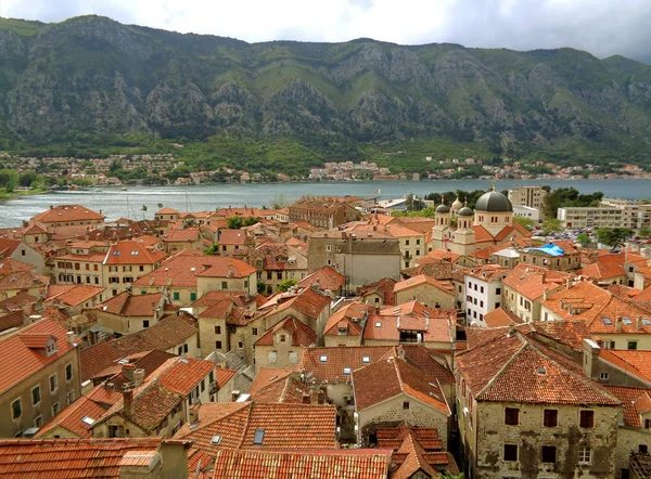 Luchtfoto Van Oranje Kleur Betegelde Daken Van Kotor Old City — Stockfoto