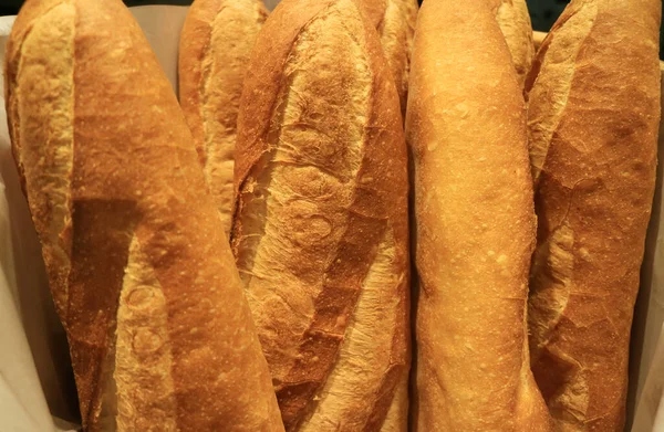 Mucchio Pani Baguette Francesi Una Panetteria — Foto Stock