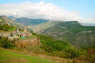 Güney Ermenistan 'ın Syunik ilindeki Tatev Manastırı Panoramik Hava Görüntüsü
