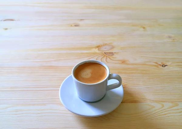 Copa Café Caliente Servido Una Mesa Madera Luz Mañana Con — Foto de Stock