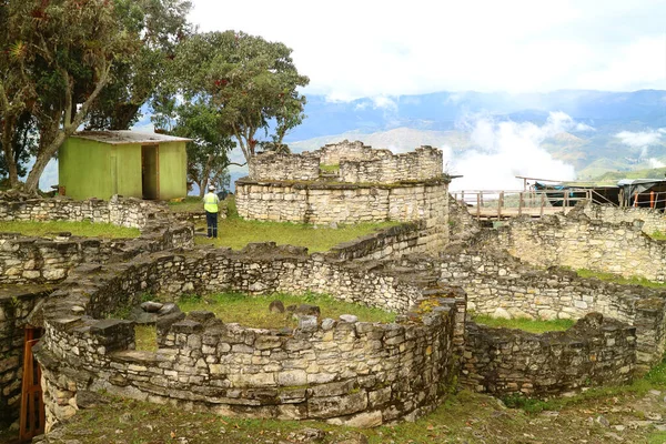 Grupo Casas Redondas Pedra Antiga Ruínas Dentro Complexo Arqueológico Kuelap — Fotografia de Stock
