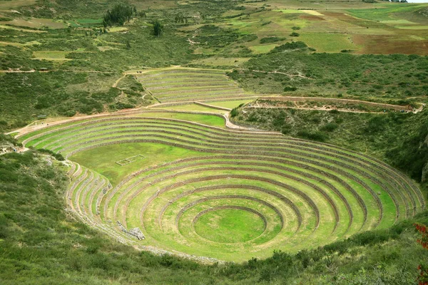 Veduta Aerea Panoramica Delle Rovine Delle Terrazze Agricole Inca Moray — Foto Stock