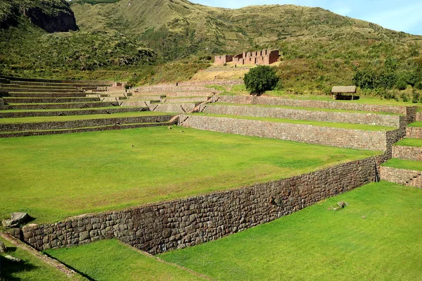 Agricultural terraces of Tipon archaeological Park at 3,400 meters above sea level in the sacred valley of the Inca, Cuzco, Peru