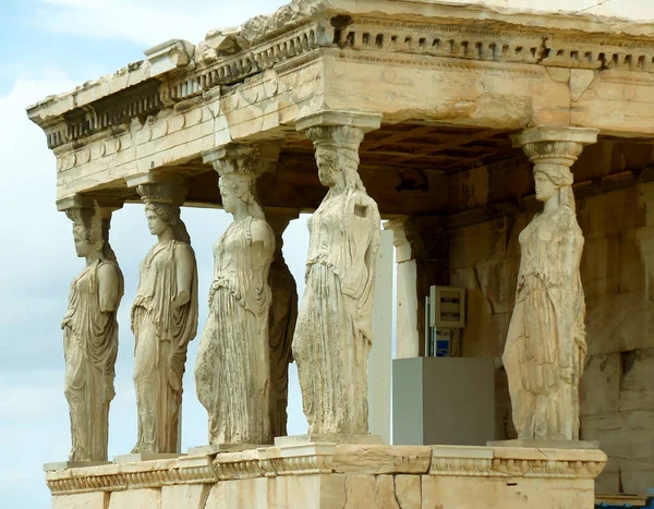 Impresionante Pórtico Cariátido Del Antiguo Templo Griego Erechtheum Acrópolis Atenas — Foto de Stock