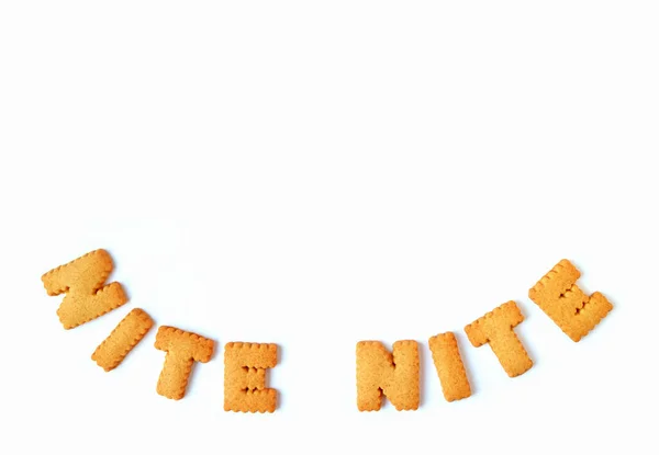 Draufsicht Auf Das Wort Nite Nite Hergestellt Mit Keksen Buchstabenform — Stockfoto
