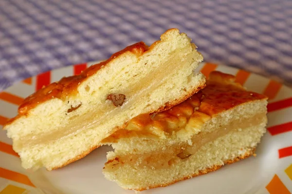 Closeup Plate Two Slices Gata Delicious Armenian Traditional Sweet Filling — Stock Photo, Image