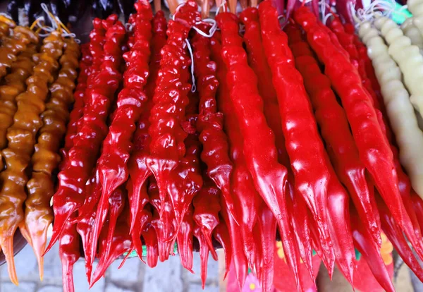 Cor Vívida Georgiano Doces Nacionais Chamado Churchkhela Vela Forma Nozes — Fotografia de Stock