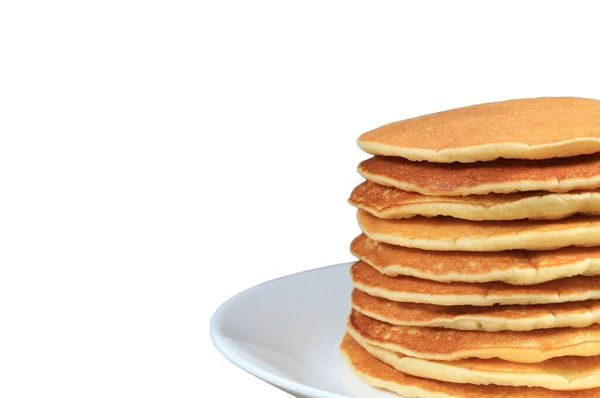 Tumpukan Pancake Polos Buatan Sendiri Piring Putih Yang Terisolasi Pada — Stok Foto