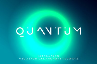 Soyut teknoloji fütüristik alfabe yazı tipi. dijital alan tipografi vektör çizimi tasarımı