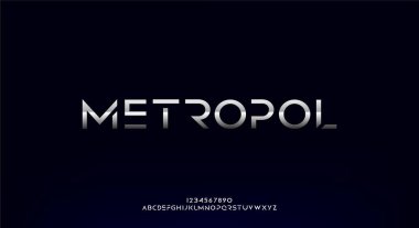 Metropol, soyut teknoloji fütüristik alfabe yazı tipi. dijital alan tipografi vektör çizimi tasarımı