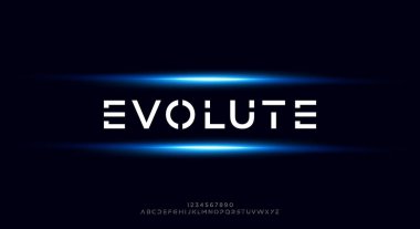 Soyut teknoloji bilim alfabesi yazı tipi. dijital alan tipografi vektör çizimi tasarımı