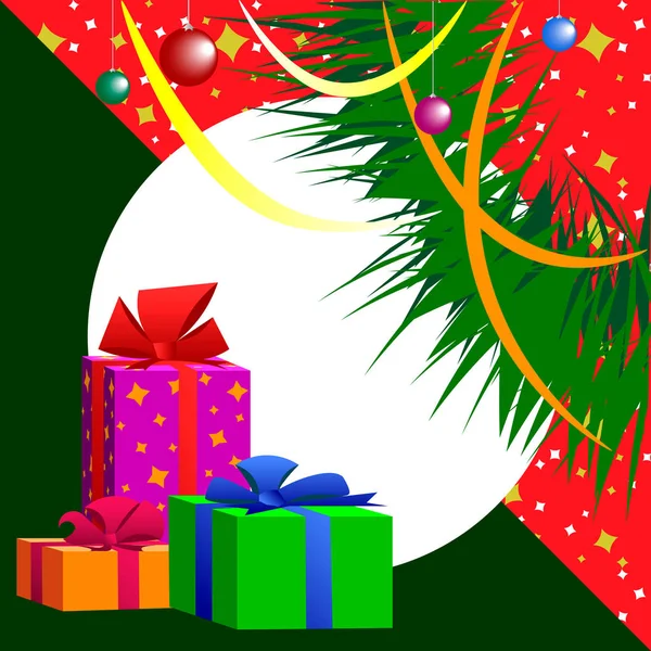 Caixas de presentes brilhantes no fundo do Natal — Vetor de Stock