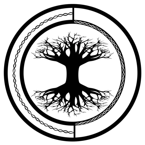 Árbol del mundo de Yggdrasil, tatuaje o diseño de impresión — Archivo Imágenes Vectoriales