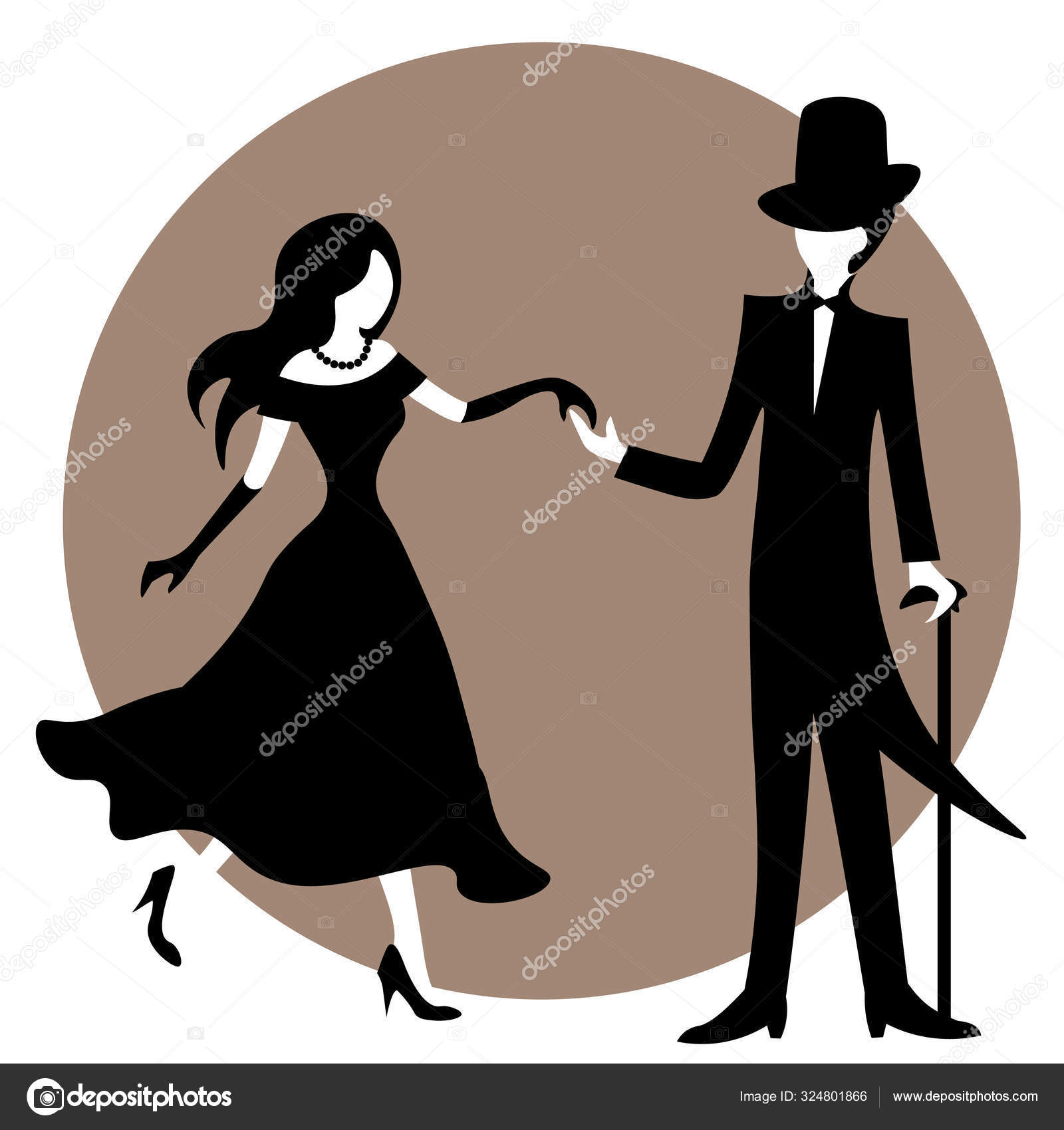춤을 추기 전에 흑백손잡는 구식 부부 스톡 벡터 - ©paranoido 324801866, image size:1600x1700