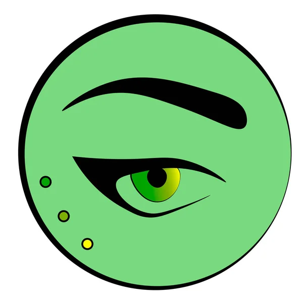 Œil jaune vert femelle avec des flèches noires et un sourcil sur fond vert — Image vectorielle