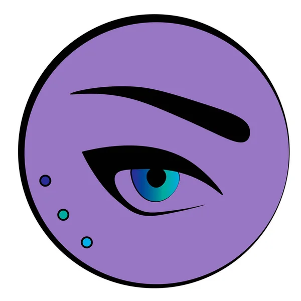 Oeil bleu féminin avec des flèches et un sourcil sur fond violet — Image vectorielle