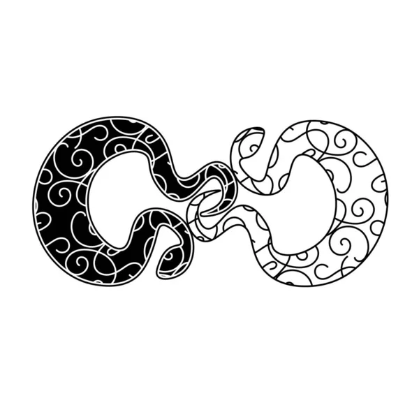 Twee symmetrische slangen: zwart en wit — Stockvector