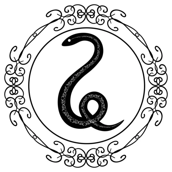 烟花装饰圆圈中的黑蛇 — 图库矢量图片