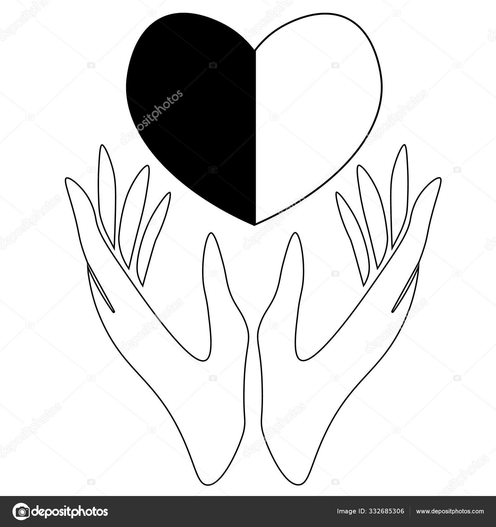 Deux Mains De Contour Tenant Le Coeur Noir Et Blanc Image Vectorielle Par Paranoido C Illustration