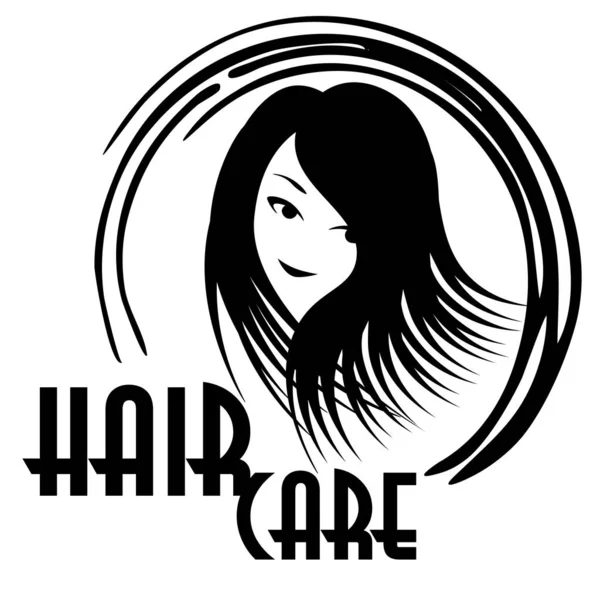 Logo perawatan rambut dengan wajah wanita tersenyum - Stok Vektor