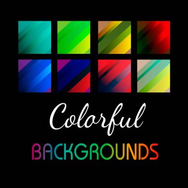 Grafik çizgileri olan sekiz renkli arkaplan kümesi