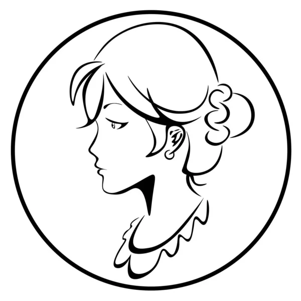 Contour profil femme classique dans le cercle — Image vectorielle