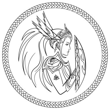 Contour profile of valkyrie with shield