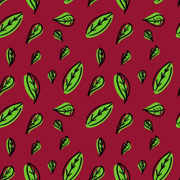 Simple colorful pattern with abstract leaves on muted red background — ストックベクタ