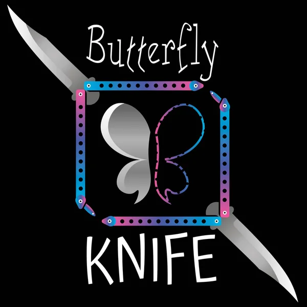 Dva otevřené duhové nože na motýly a abstraktní motýl — Stockový vektor