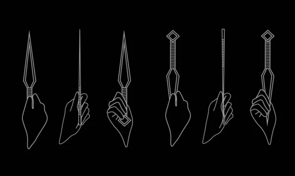 Иллюстрация правильного захвата ножом: сцепление с лезвием и захват лезвия — стоковый вектор