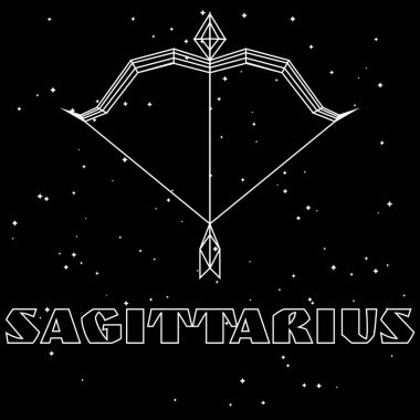 Soyut çokgen zodyak simgesi siyah yıldızlı gökyüzü arkaplanı