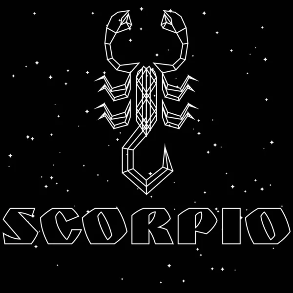 Abstract polygonal zodiac sign scorpio on black starry sky background — Stock Vector