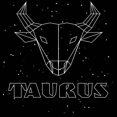 Siyah yıldızlı arka planda soyut çokgen zodyak işareti Taurus