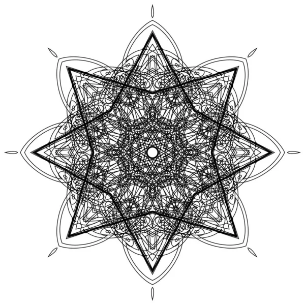 Schets Van Delicate Abstracte Zwarte Zeshoek Mandala Gotische Stijl — Stockvector