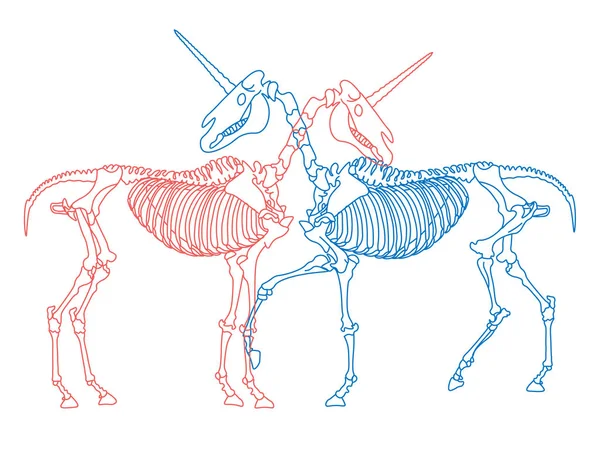 Line Art Hugging Couple Unicorn Skeletons Red Blue — Stockový vektor