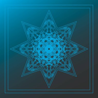 Bulanık arkaplanda çift kare içinde mavi dantel sekizgen yıldız