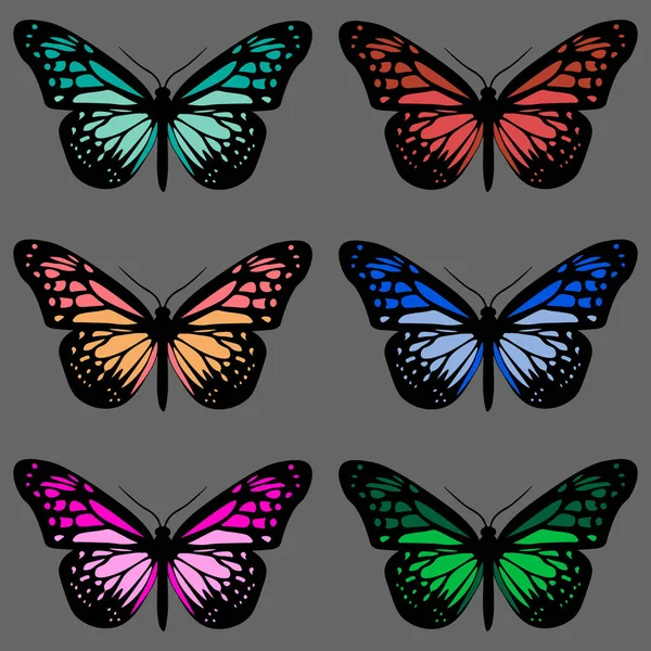 Patrón Sin Costuras Con Seis Mariposas Coloridas Realistas Sobre Fondo — Archivo Imágenes Vectoriales