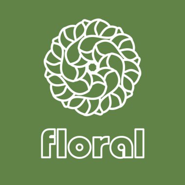 Zeytin yeşili zemin üzerinde beyaz soyut çiçek simgesi veya logo